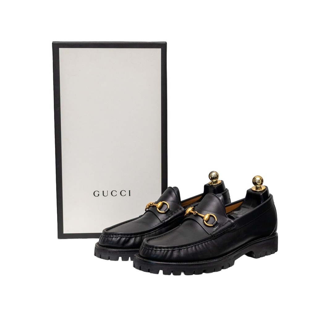 Gucci Black Leather Horsebit Lug Sole Loafers Mens Size UK 7 US 8 Made in Italy